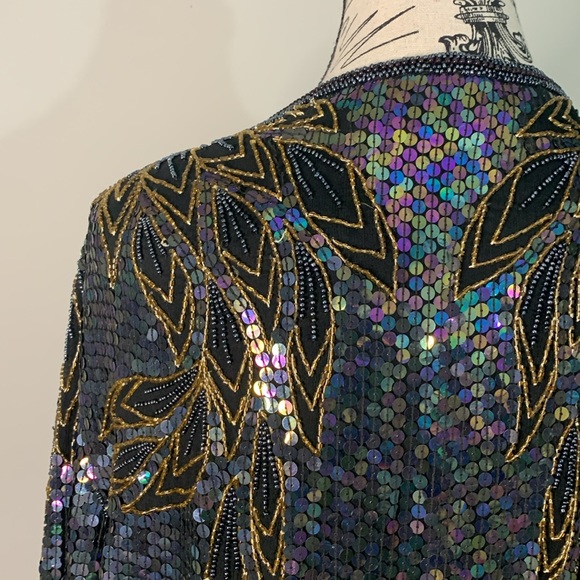 Vintage Creative Creations by Jewell Queen Beaded Silk Jacket Size: L - Picture 13 of 16